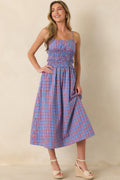 Summer Story Red & Blue Plaid Cotton Midi Dress