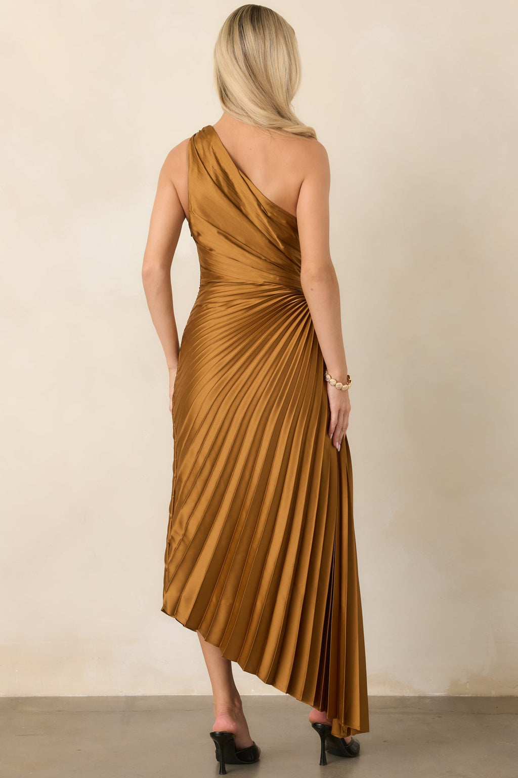 Poetic Charm Bronze Asymmetric One Shoulder Maxi Dress