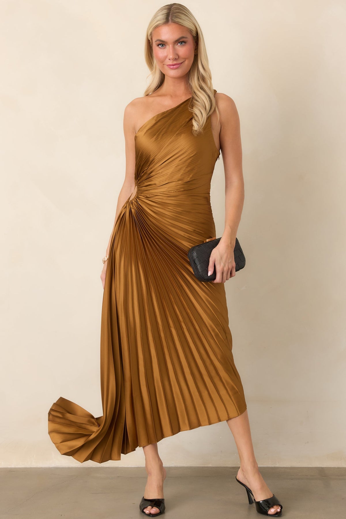 Poetic Charm Bronze Asymmetric One Shoulder Maxi Dress