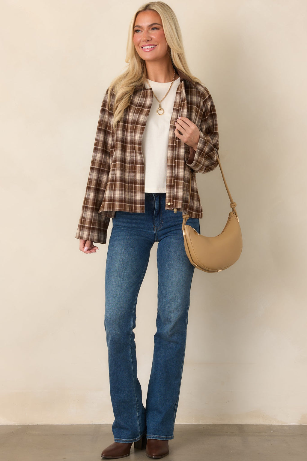 Winding Roads Brown Plaid Zip Up Jacket
