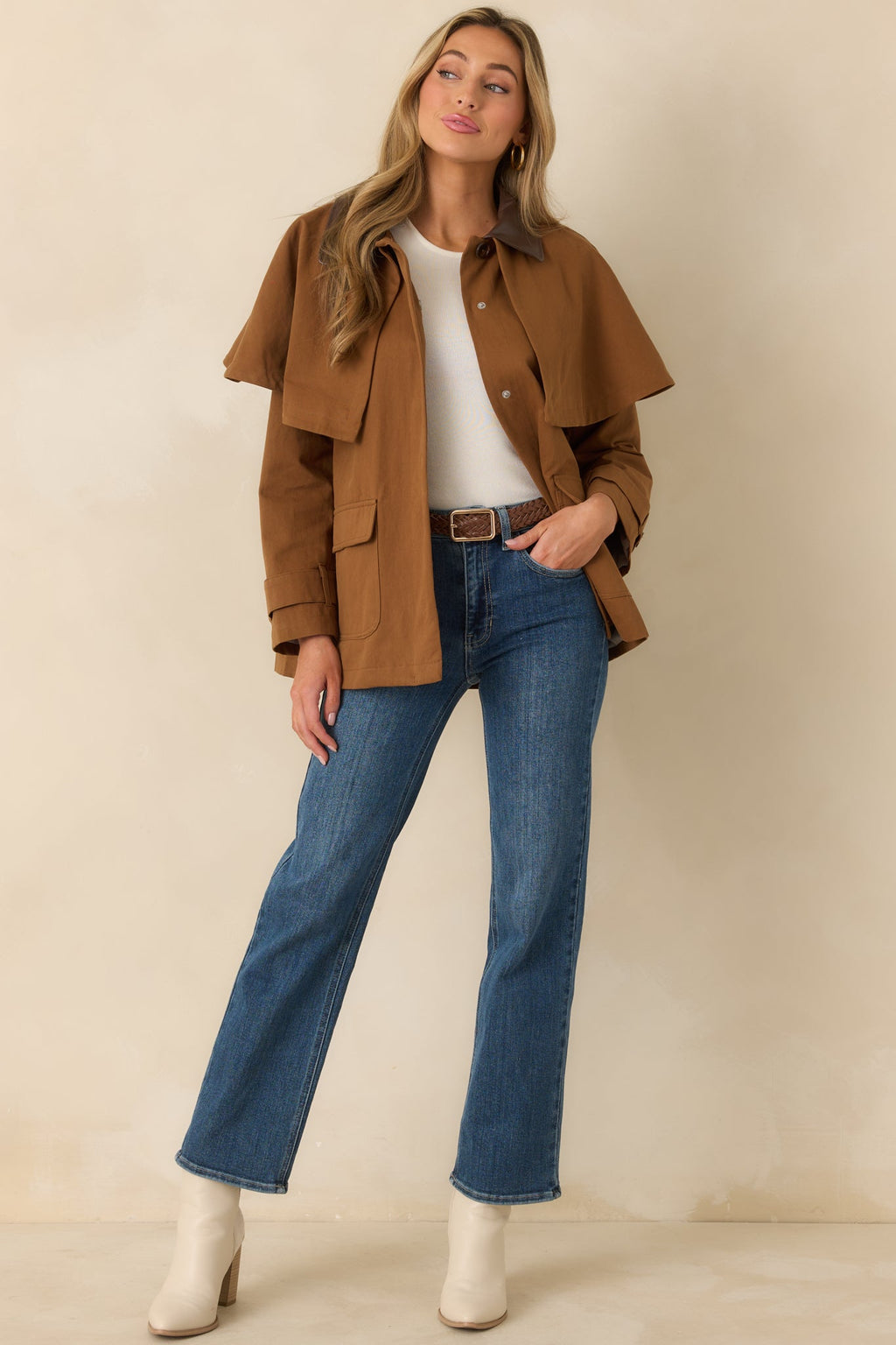 Well Traveled Ways Brown Cotton Cape Back Utility Jacket