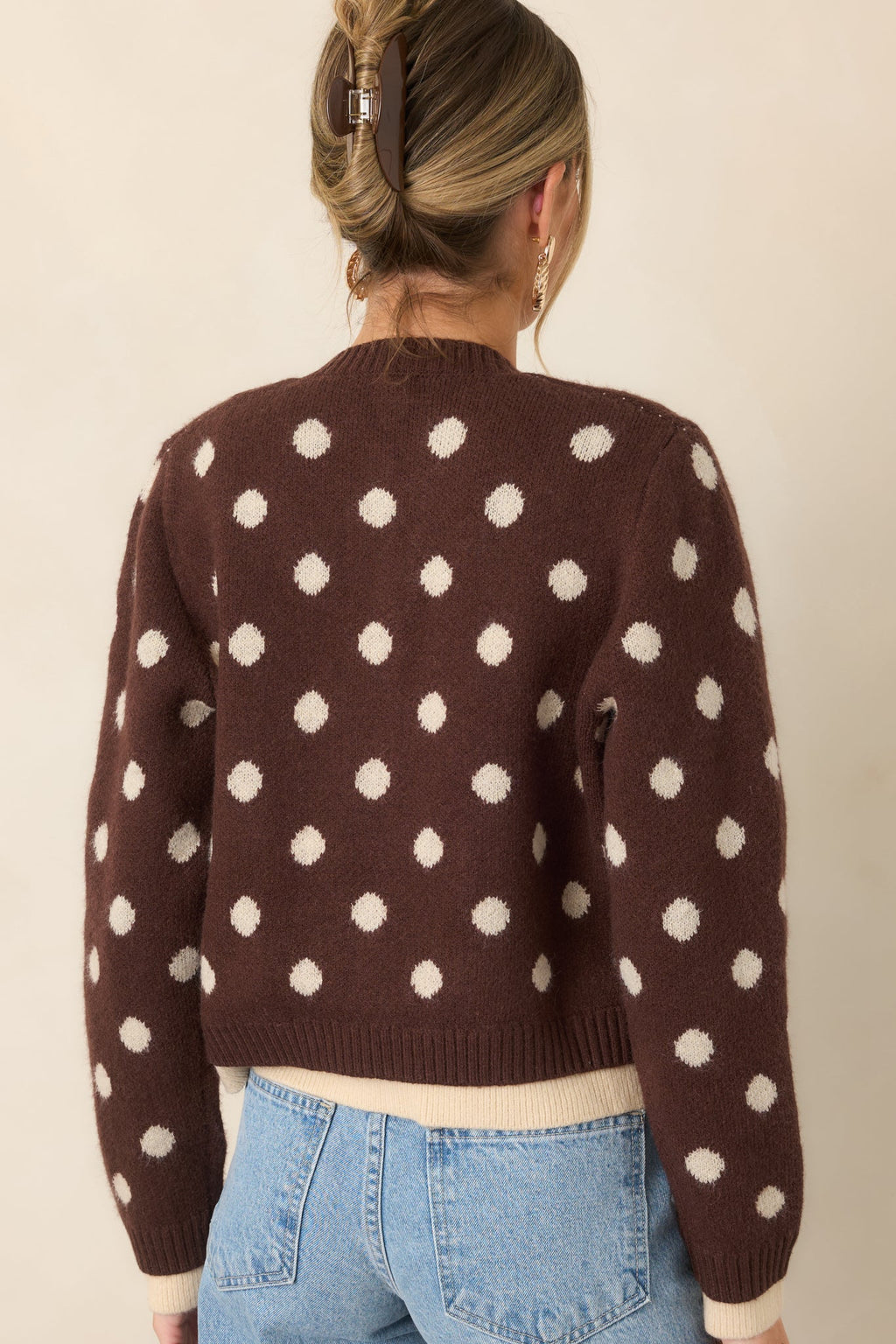 Put On the Spot Brown & Ivory Polka Dot Cardigan