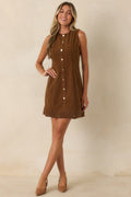 In Fine Detail Brown Corduroy Embroidered Mini Dress