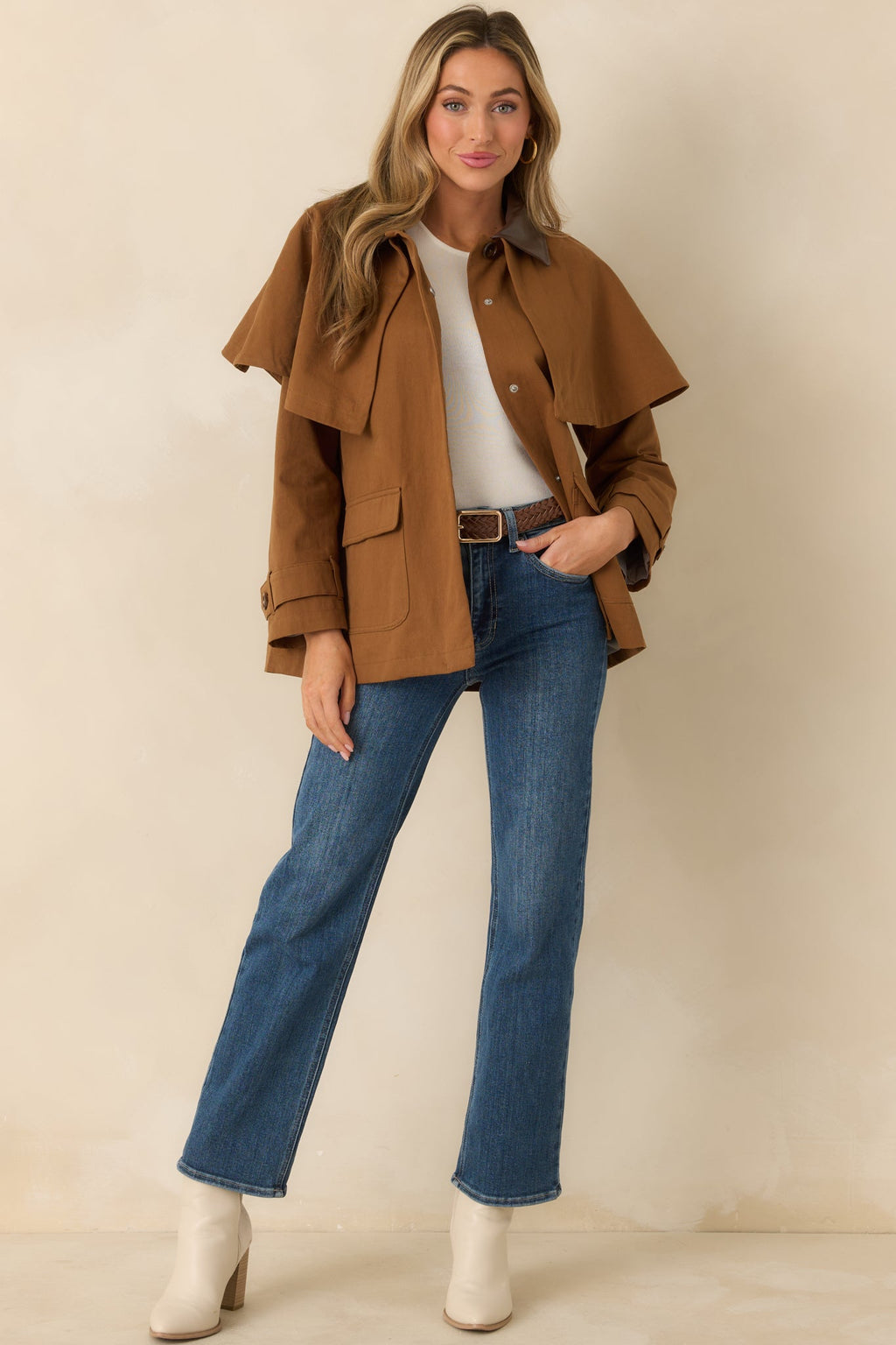 Well Traveled Ways Brown Cotton Cape Back Utility Jacket