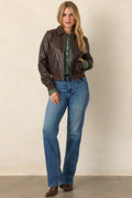 Major Moves Brown Faux Leather Bomber Jacket
