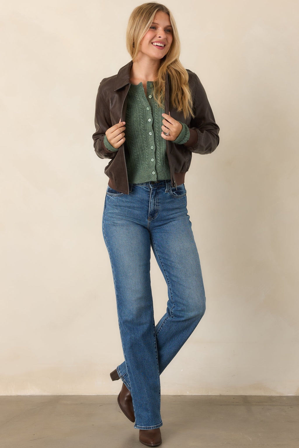 Major Moves Brown Faux Leather Bomber Jacket