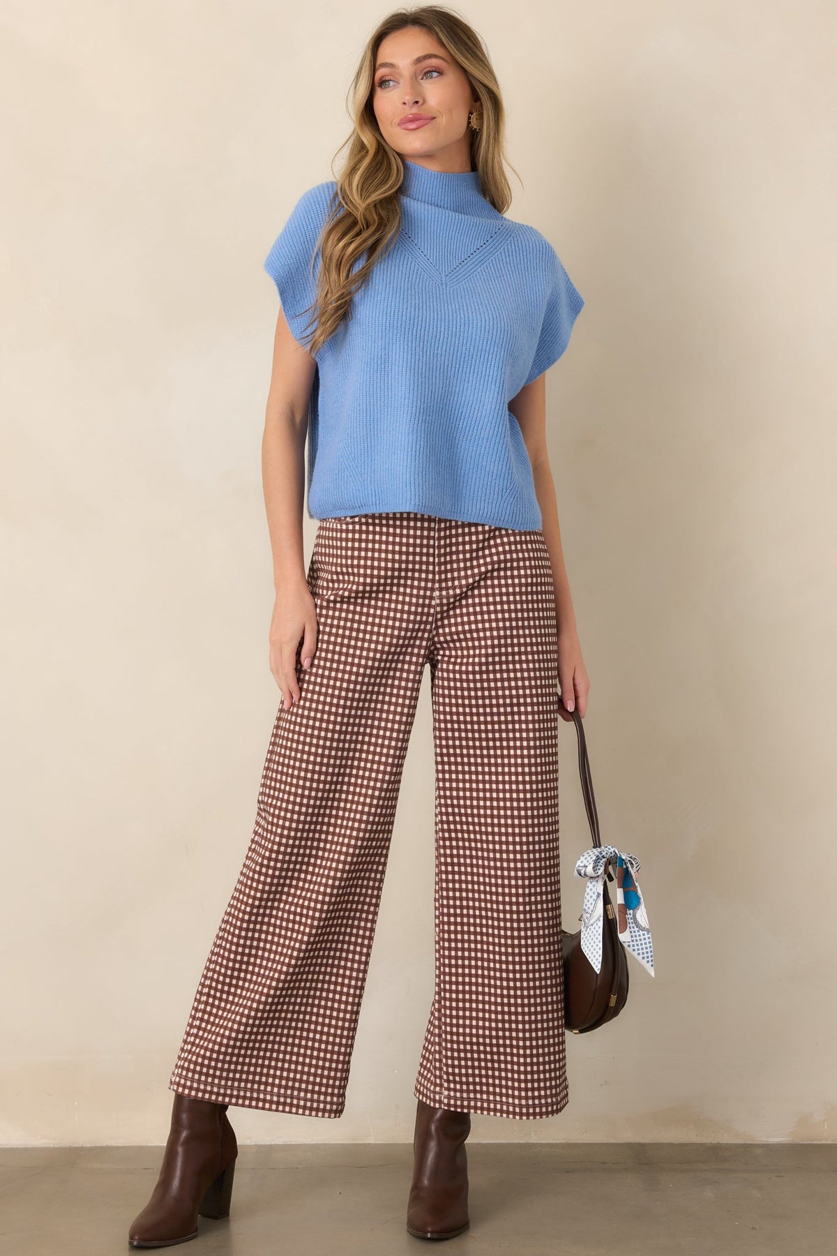 Weekends in the Countryside Brown Gingham Wide Leg Pants
