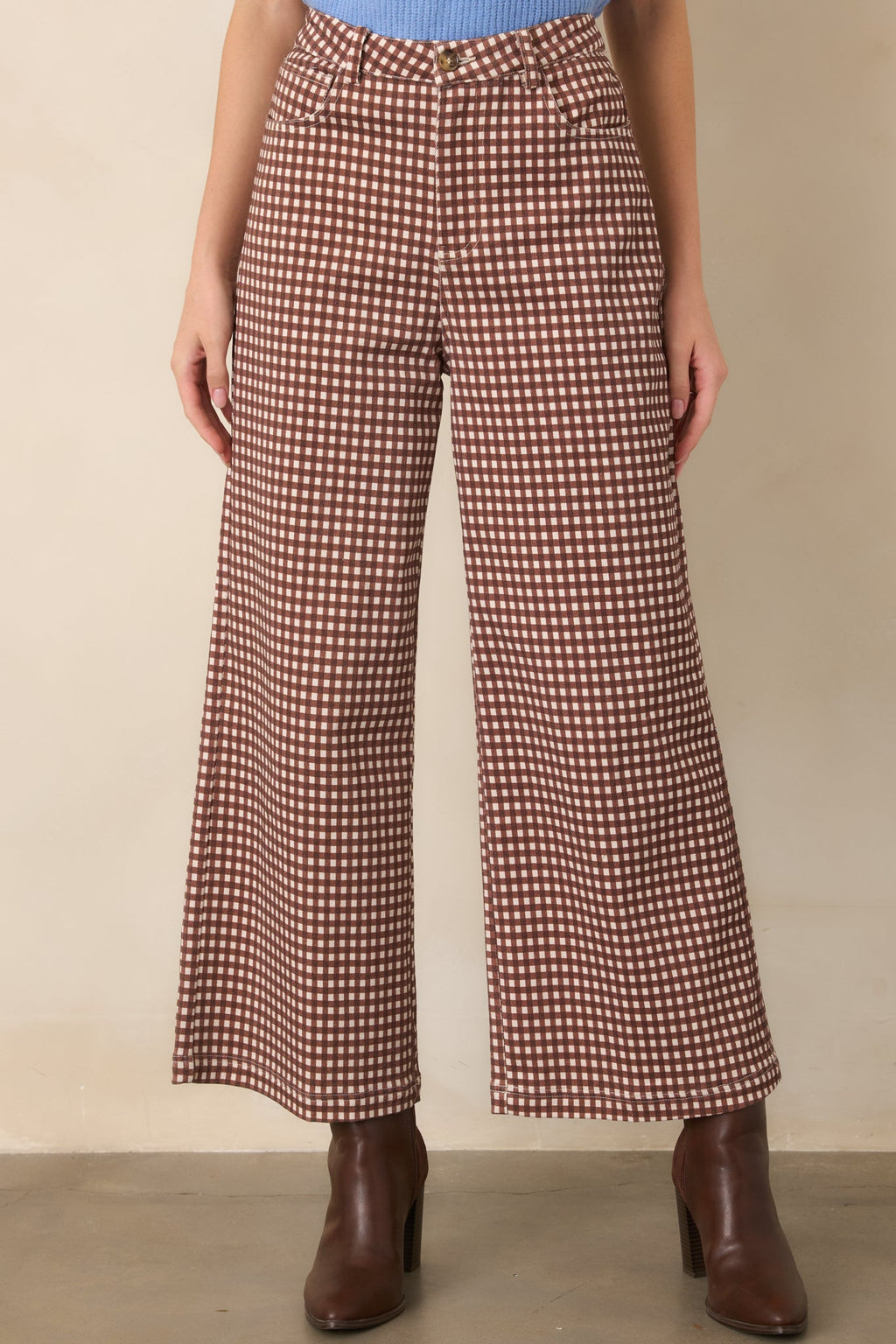 Weekends in the Countryside Brown Gingham Wide Leg Pants