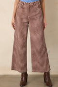 Weekends in the Countryside Brown Gingham Wide Leg Pants