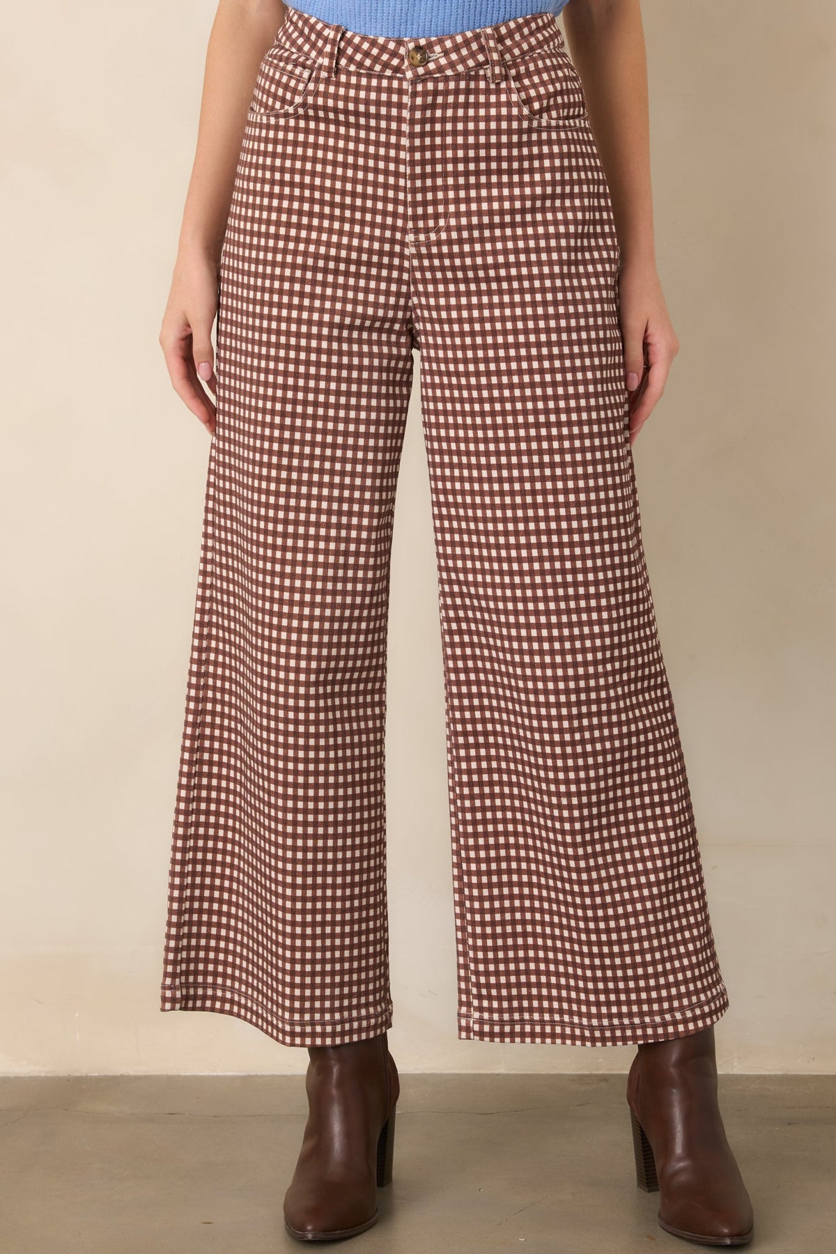 Weekends in the Countryside Brown Gingham Wide Leg Pants
