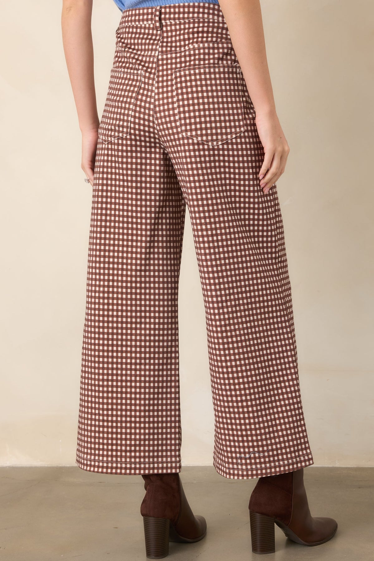 Weekends in the Countryside Brown Gingham Wide Leg Pants