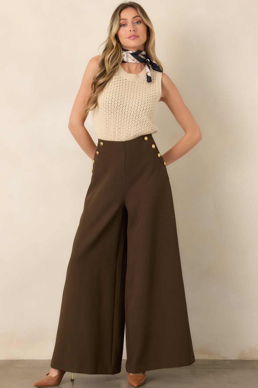 Chart the Course Dark Brown Wide Leg Button Pants