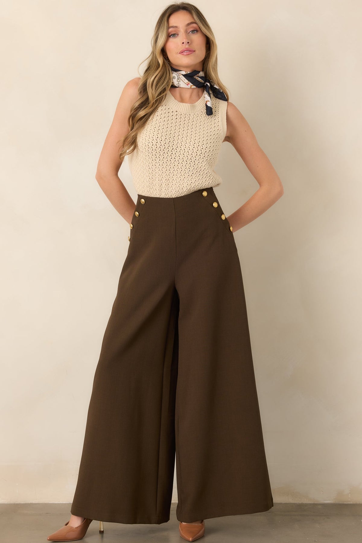 Chart the Course Dark Brown Wide Leg Button Pants