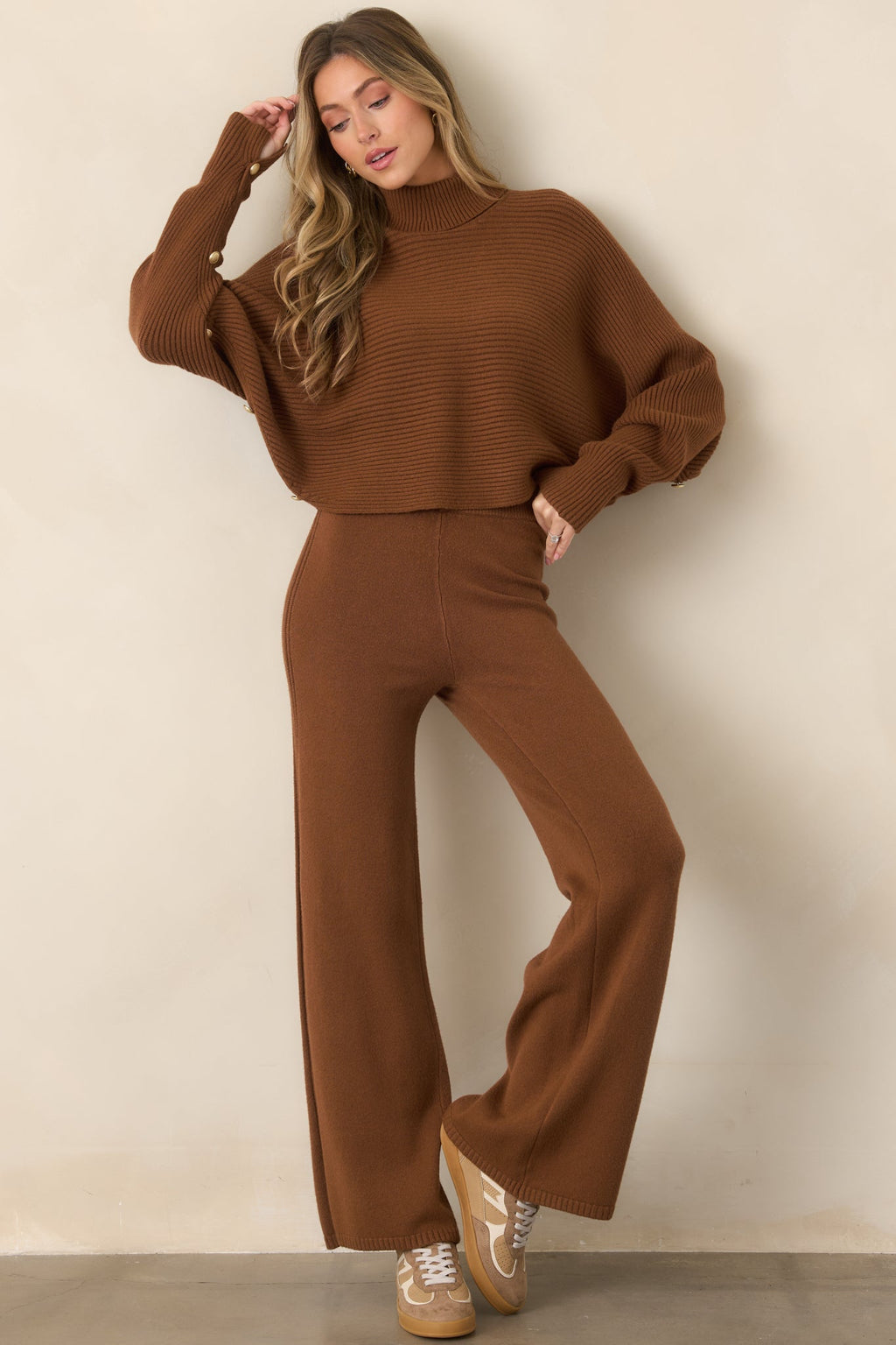 Polished Path Brown Knit Wide Leg Pants