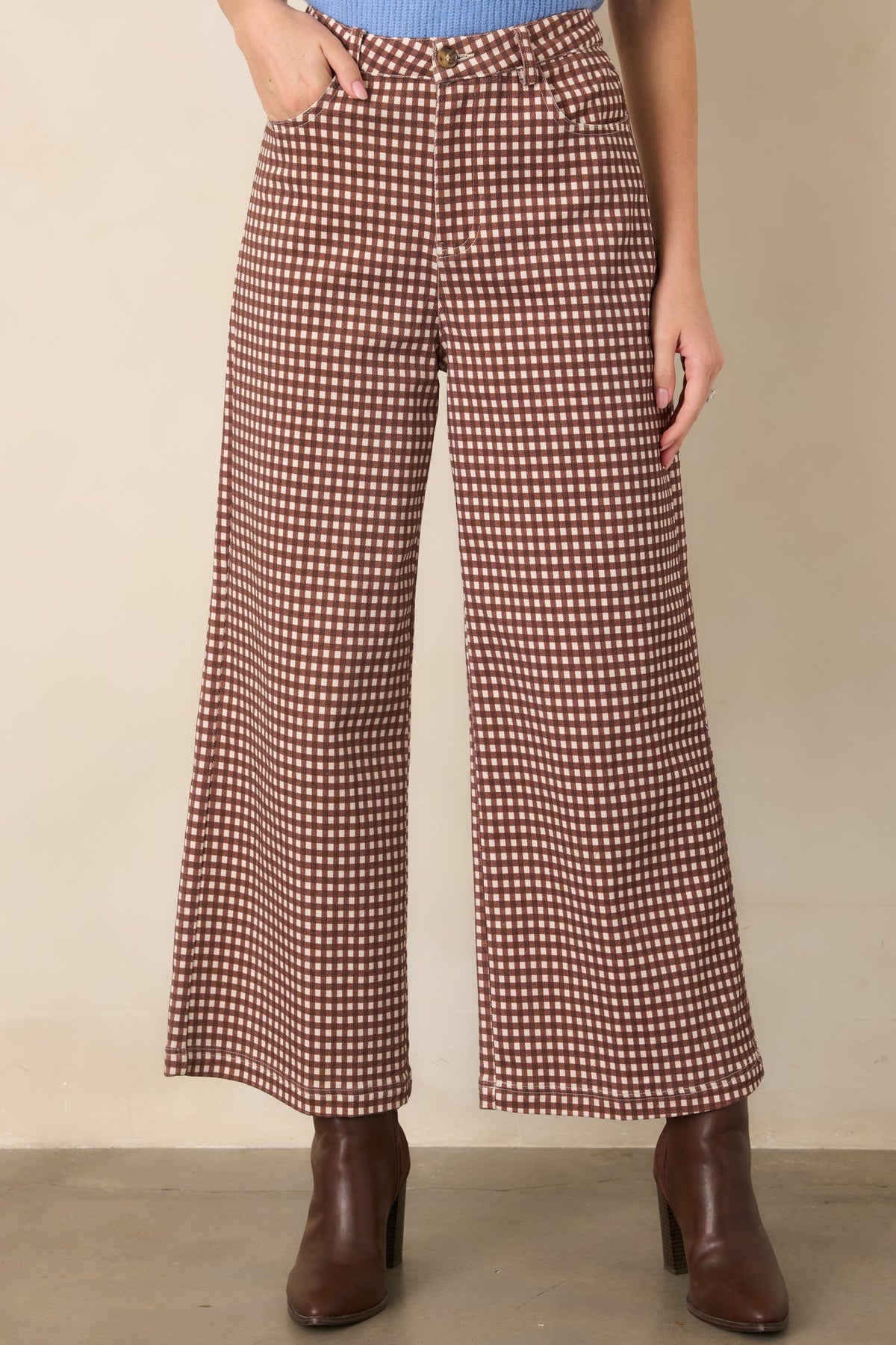 Weekends in the Countryside Brown Gingham Wide Leg Pants