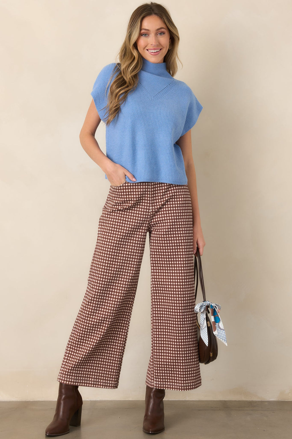 Weekends in the Countryside Brown Gingham Wide Leg Pants