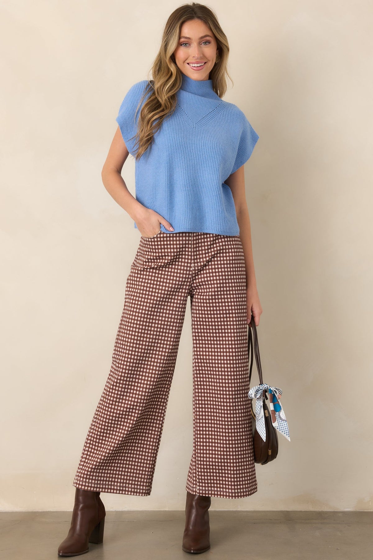 Weekends in the Countryside Brown Gingham Wide Leg Pants