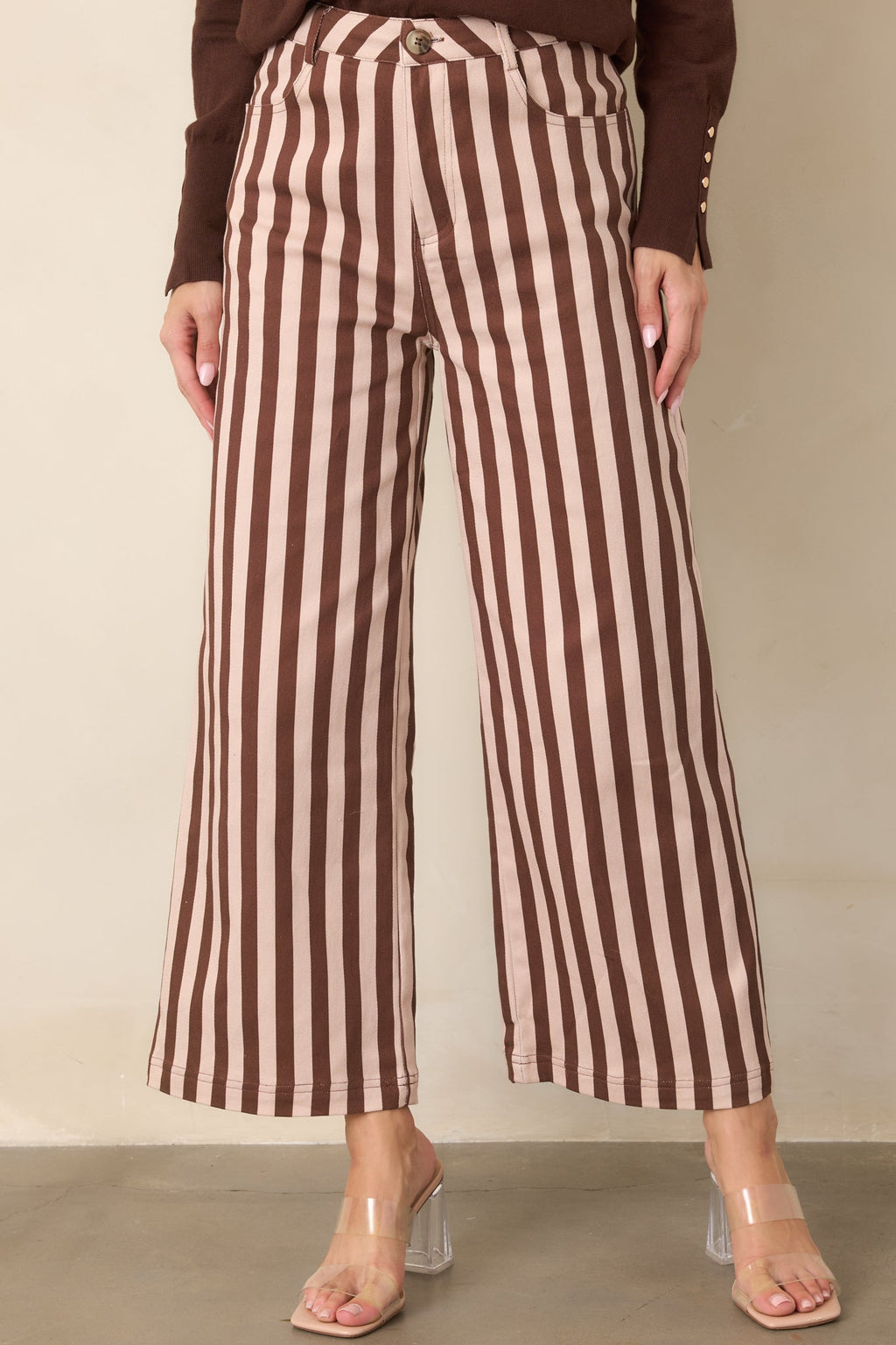 All Lined Up Brown Stripe Cotton Cropped Wide Leg Pants