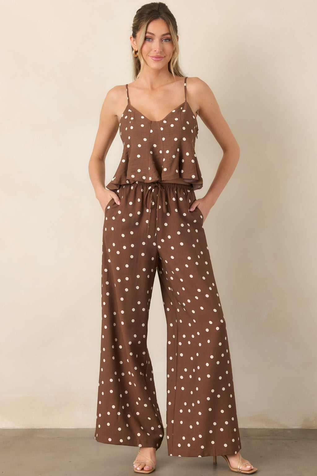 Spotted Together Brown & Ivory Polka Dot Wide Leg Pants