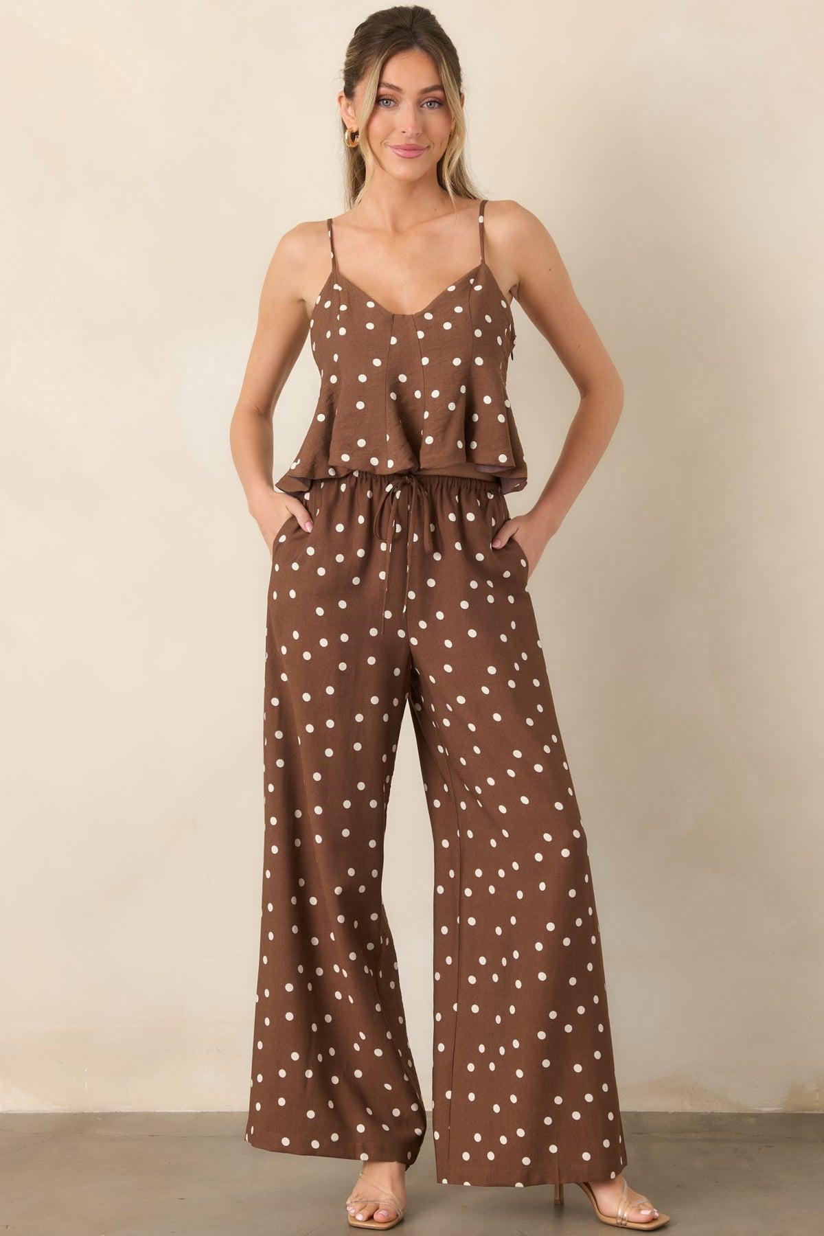 Spotted Together Brown & Ivory Polka Dot Wide Leg Pants