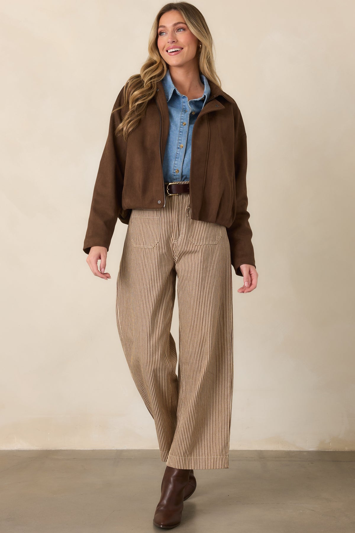Straight to It Brown & Ivory Striped Wide Leg Pants