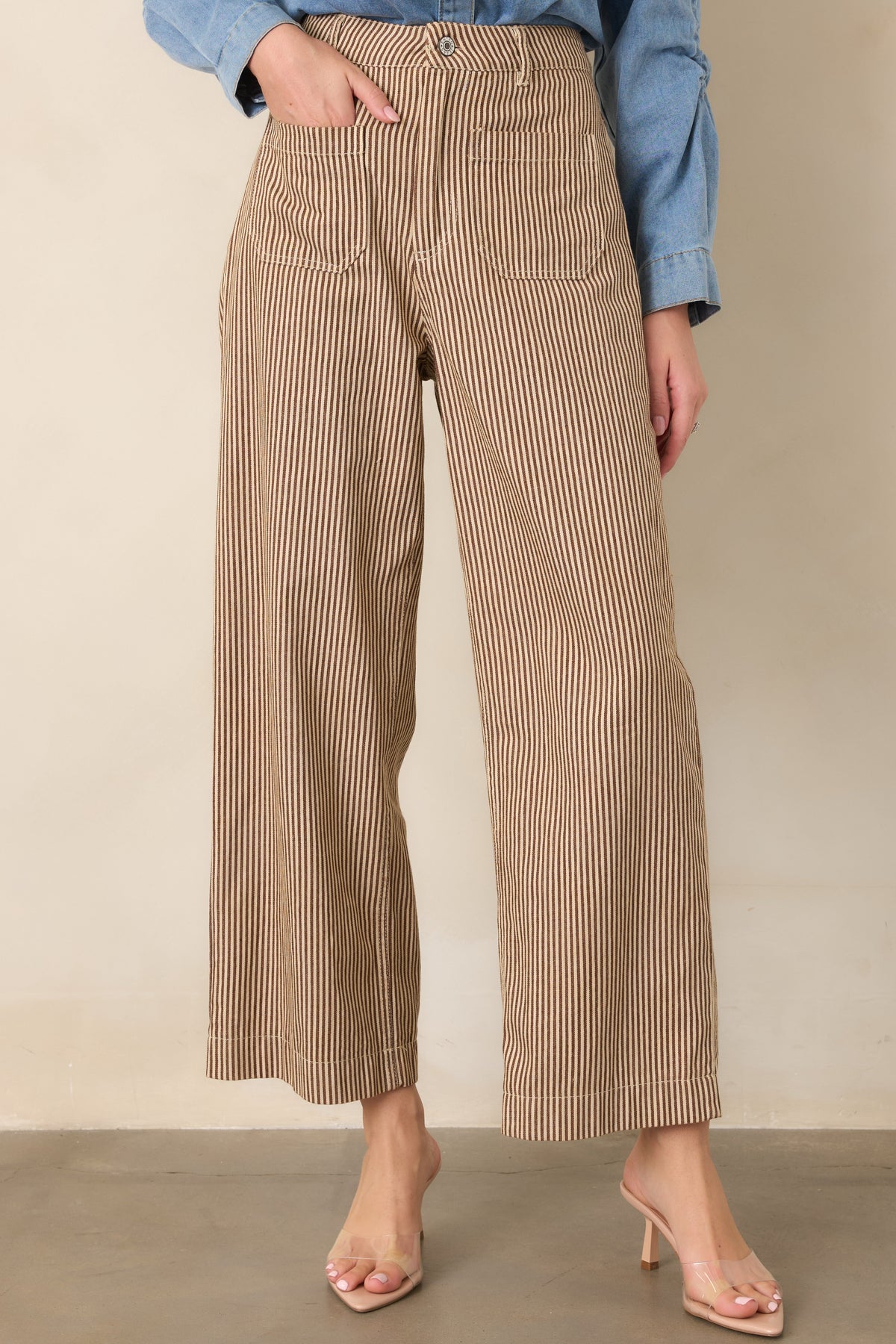 Straight to It Brown & Ivory Striped Wide Leg Pants