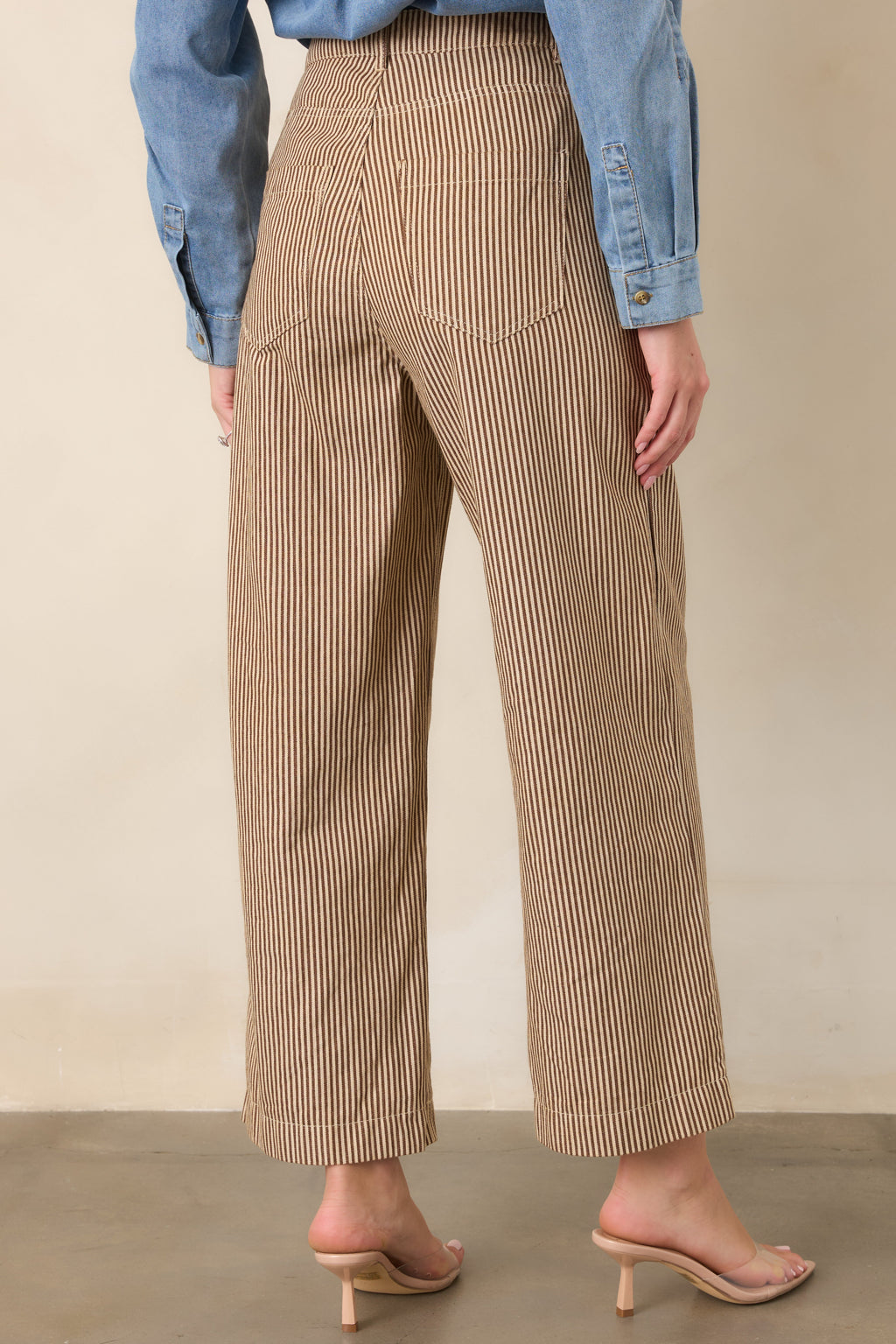 Straight to It Brown & Ivory Striped Wide Leg Pants