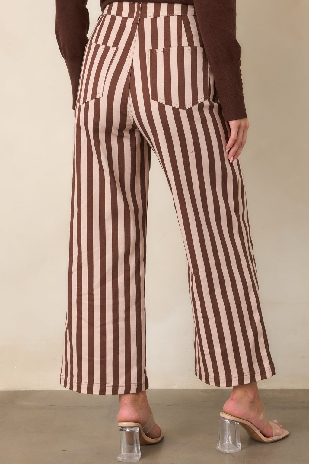 All Lined Up Brown Stripe Cotton Cropped Wide Leg Pants