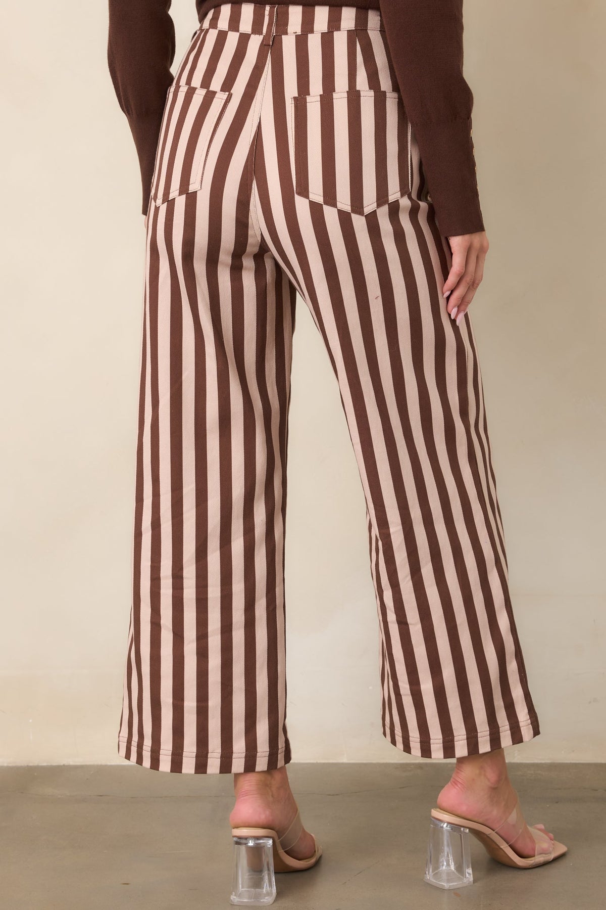 All Lined Up Brown Stripe Cotton Cropped Wide Leg Pants