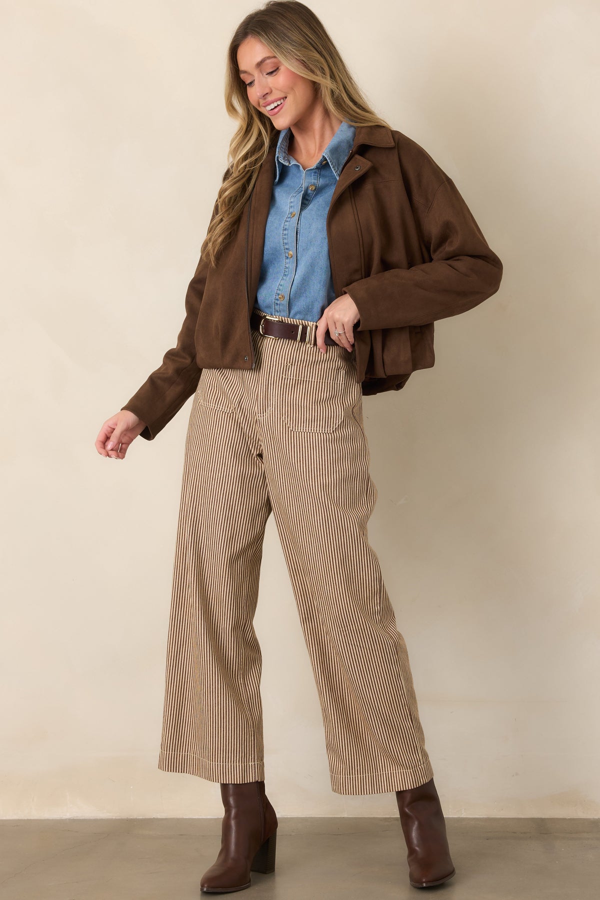 Straight to It Brown & Ivory Striped Wide Leg Pants