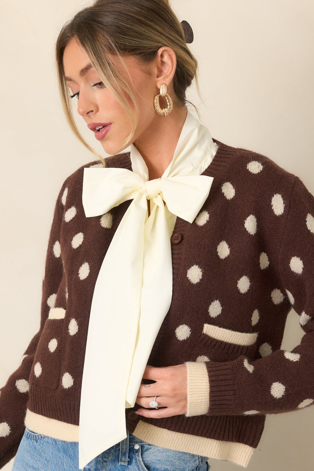 Put On the Spot Brown & Ivory Polka Dot Cardigan