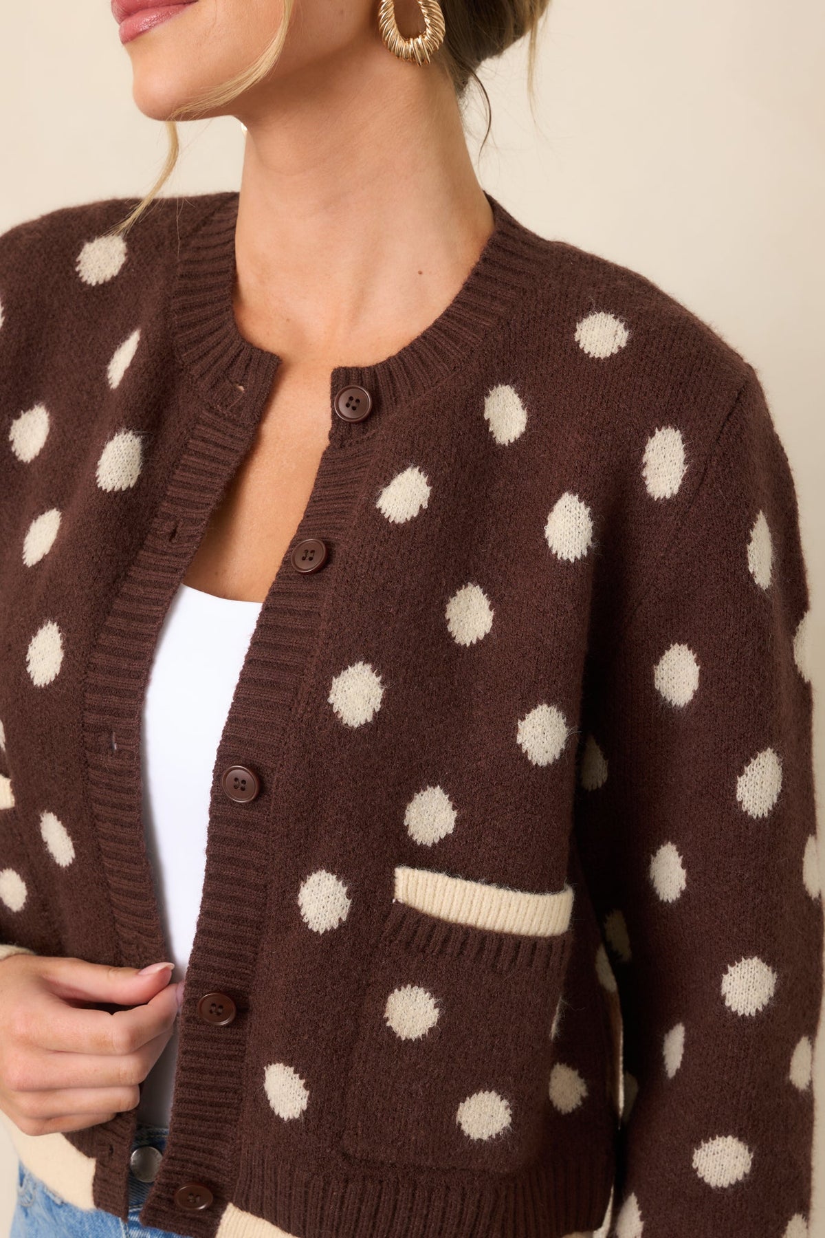 Put On the Spot Brown & Ivory Polka Dot Cardigan