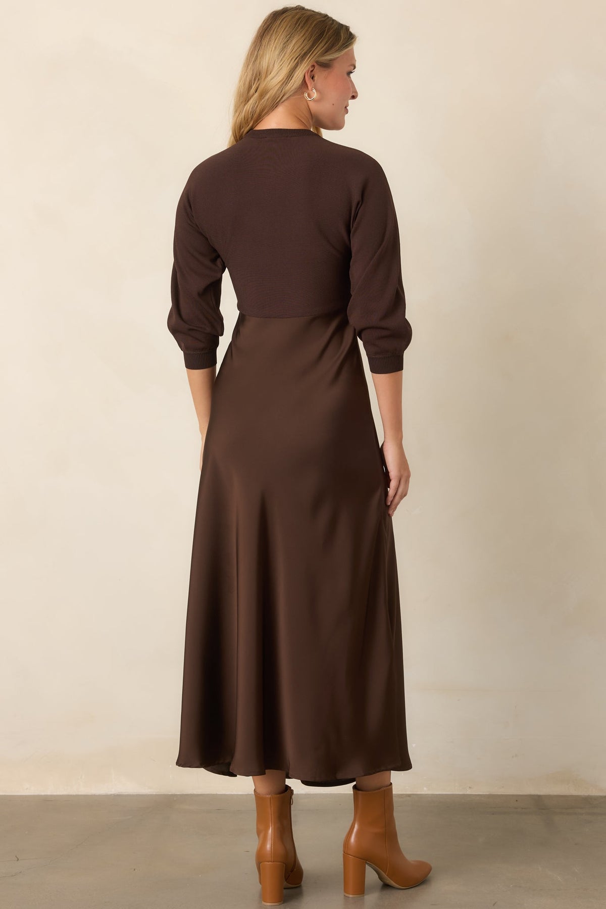 Perfectly in Place Brown Knit Bodice Midi Dress