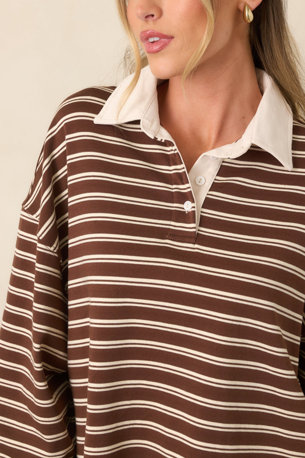 Good Sport Brown & Ivory Stripe Rugby Pullover