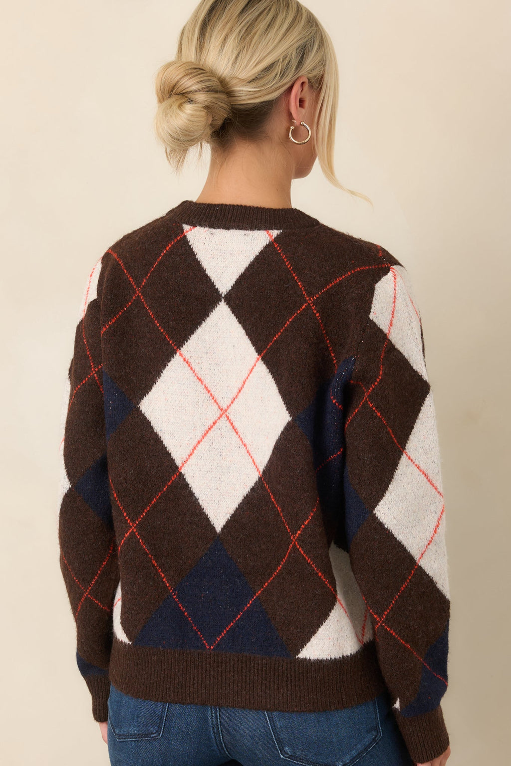 It All Checks Out Brown Multi Argyle Crewneck Sweater