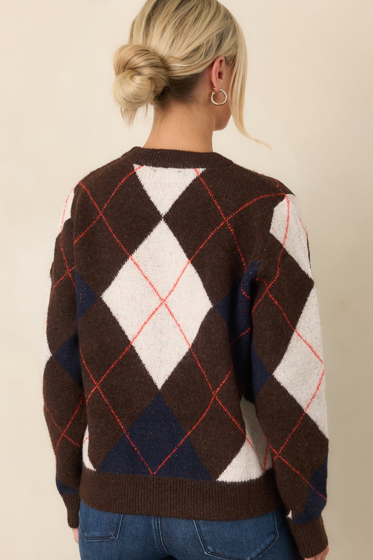 It All Checks Out Brown Multi Argyle Crewneck Sweater