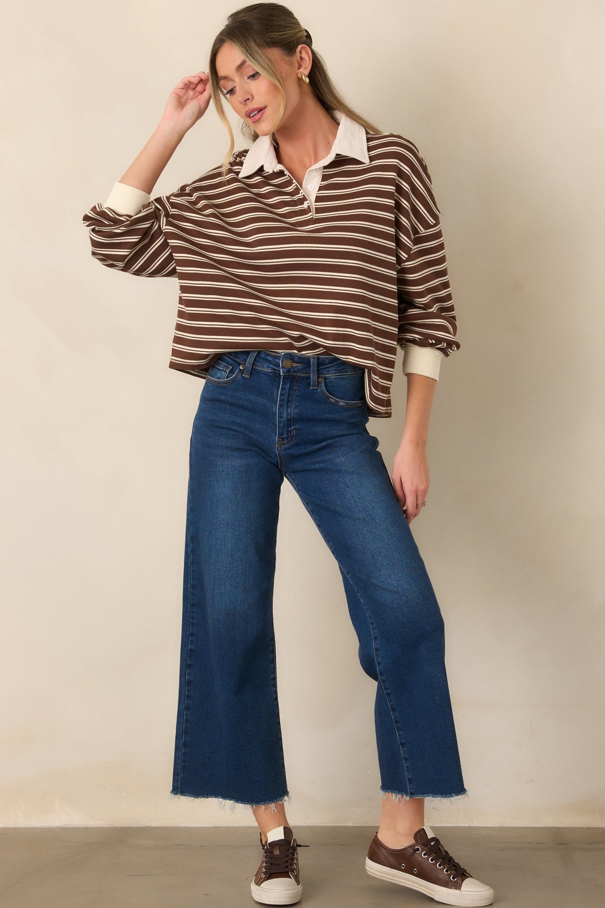Good Sport Brown & Ivory Stripe Rugby Pullover