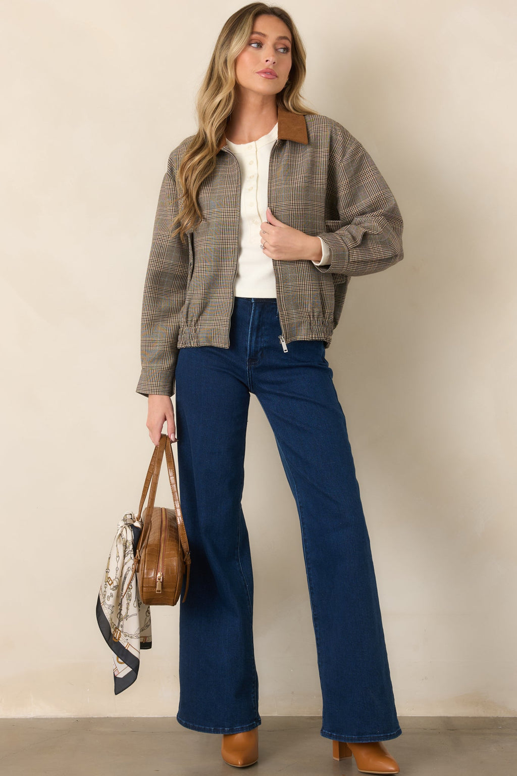 Riding Club Brown Multi Plaid Bomber Jacket