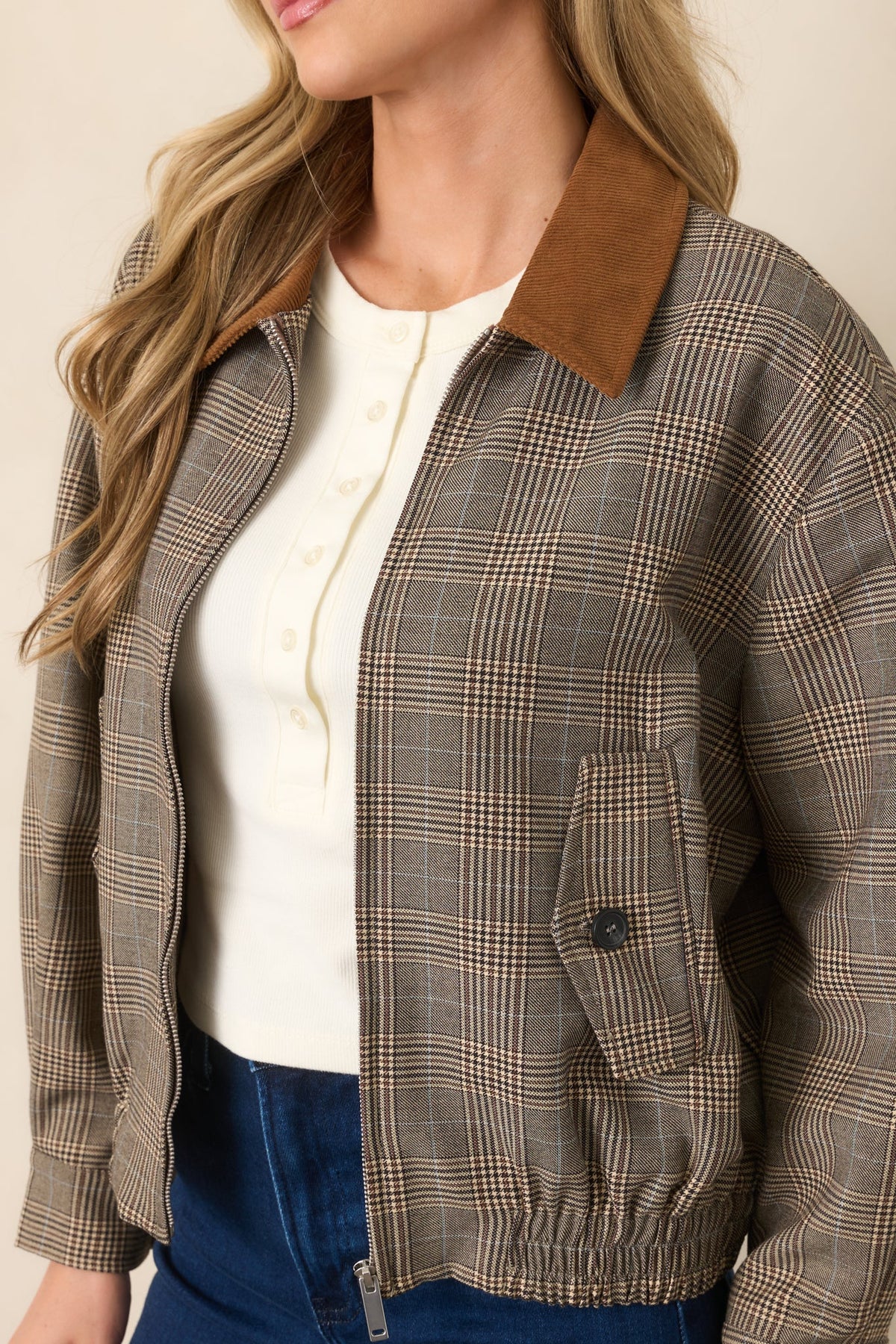 Riding Club Brown Multi Plaid Bomber Jacket