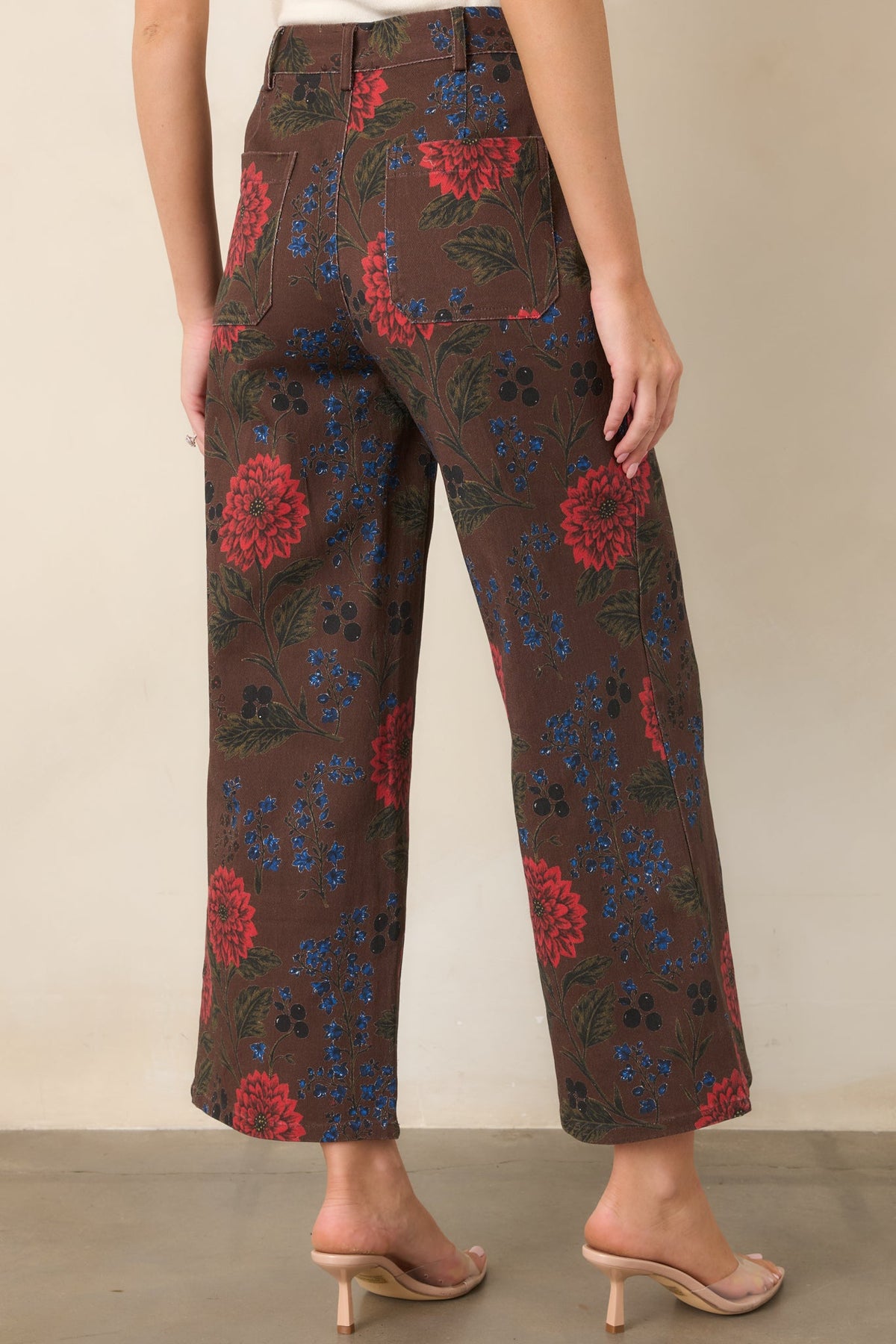 Picked for a Reason Brown Multi Floral Cotton Cropped Wide Leg Pants
