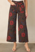 Picked for a Reason Brown Multi Floral Cotton Cropped Wide Leg Pants