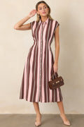 Coffee & Conversation Brown & Pink Stripe Midi Shirt Dress
