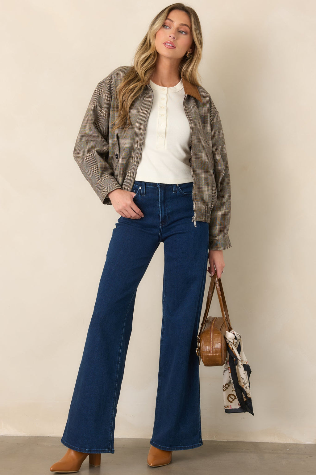 Riding Club Brown Multi Plaid Bomber Jacket