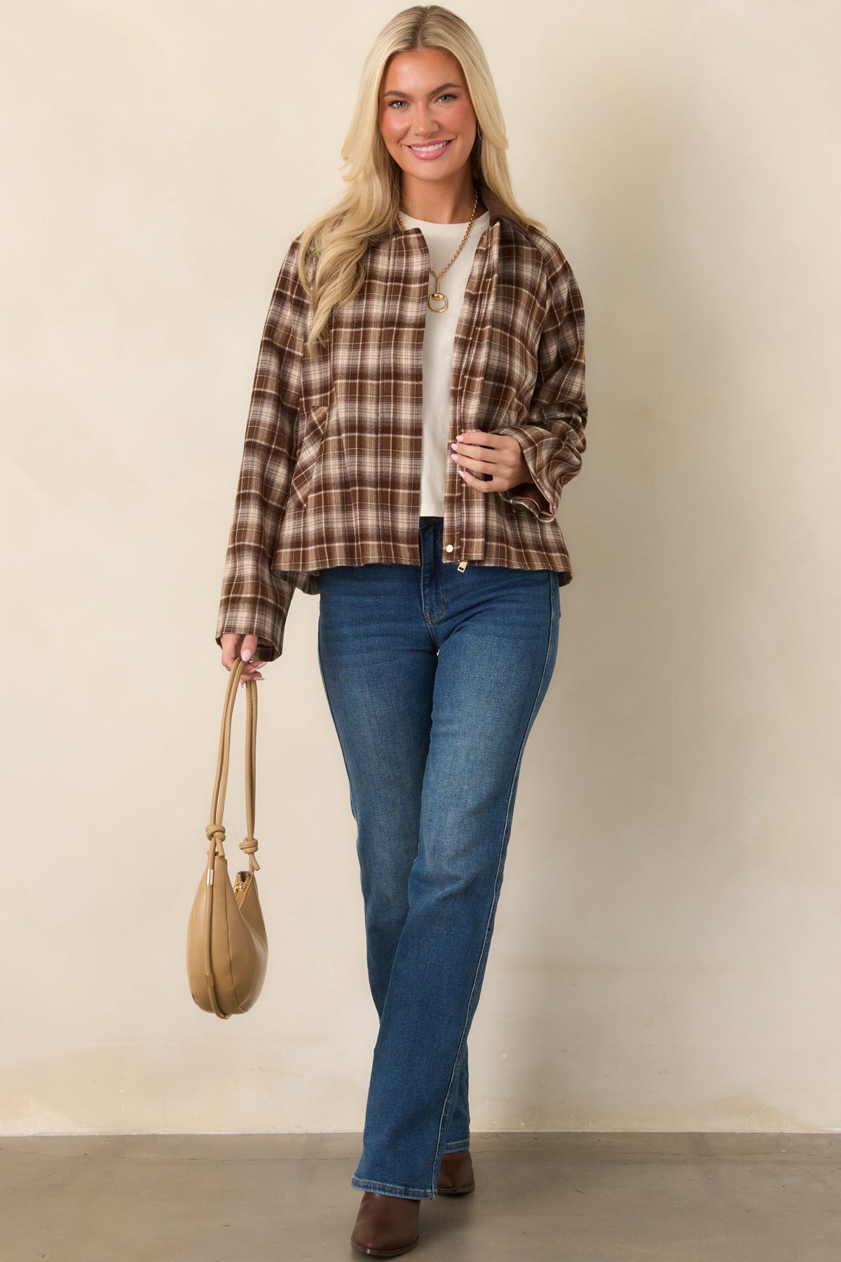 Winding Roads Brown Plaid Zip Up Jacket