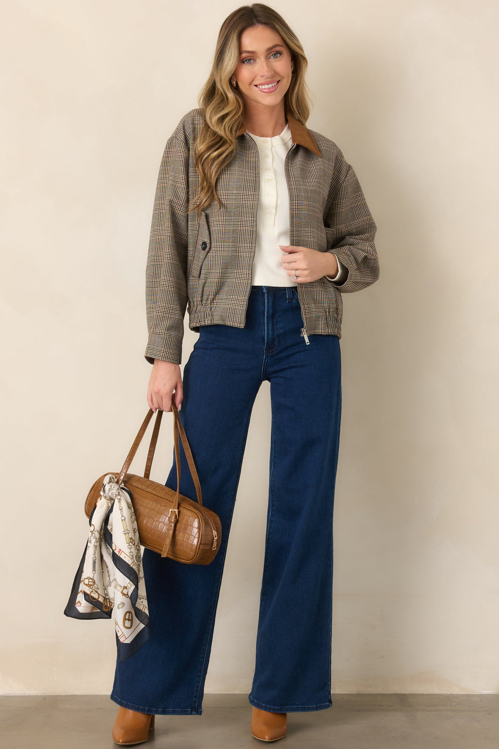 Riding Club Brown Multi Plaid Bomber Jacket