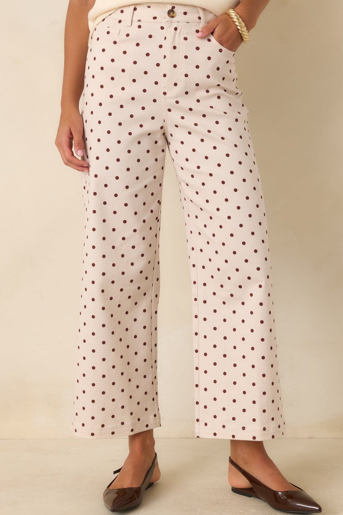 A Spot of Style Ivory & Brown Polka Dot Cotton Pants