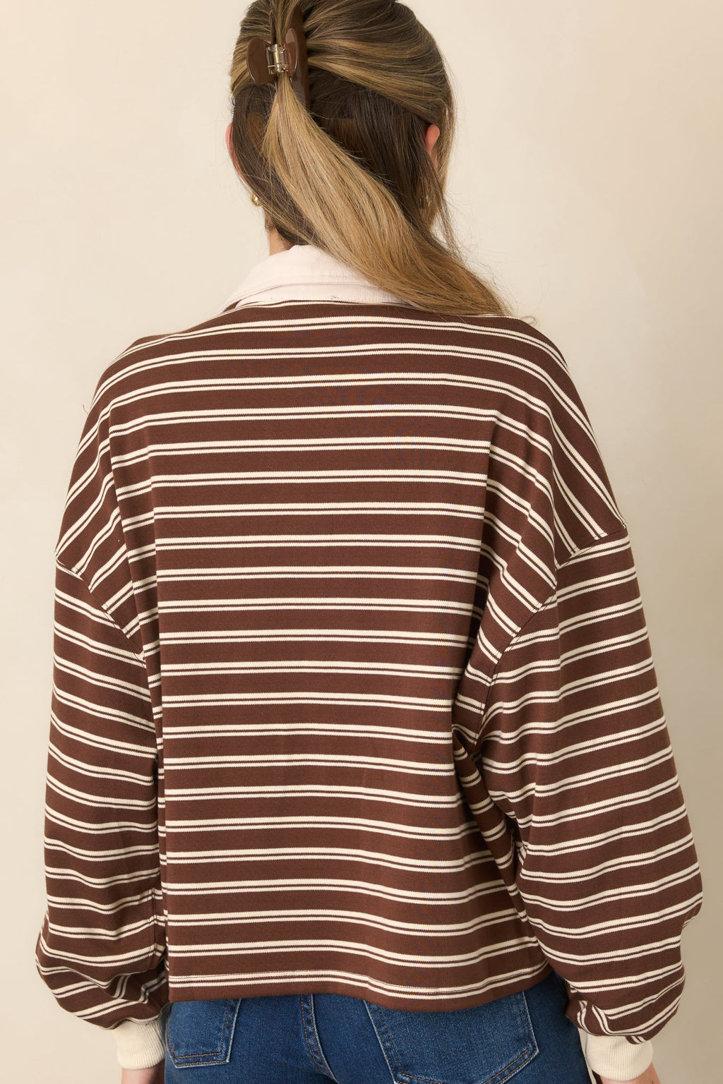 Good Sport Brown & Ivory Stripe Rugby Pullover