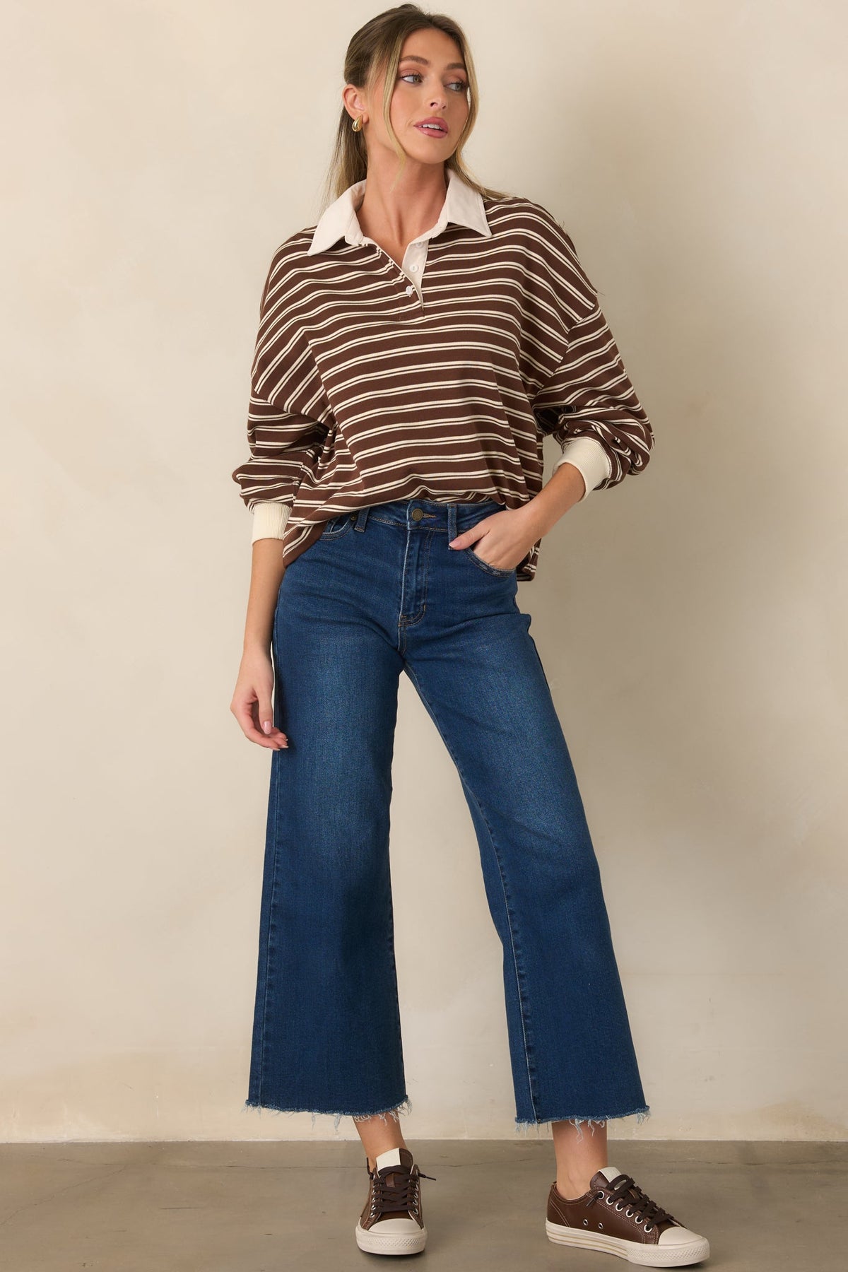Good Sport Brown & Ivory Stripe Rugby Pullover