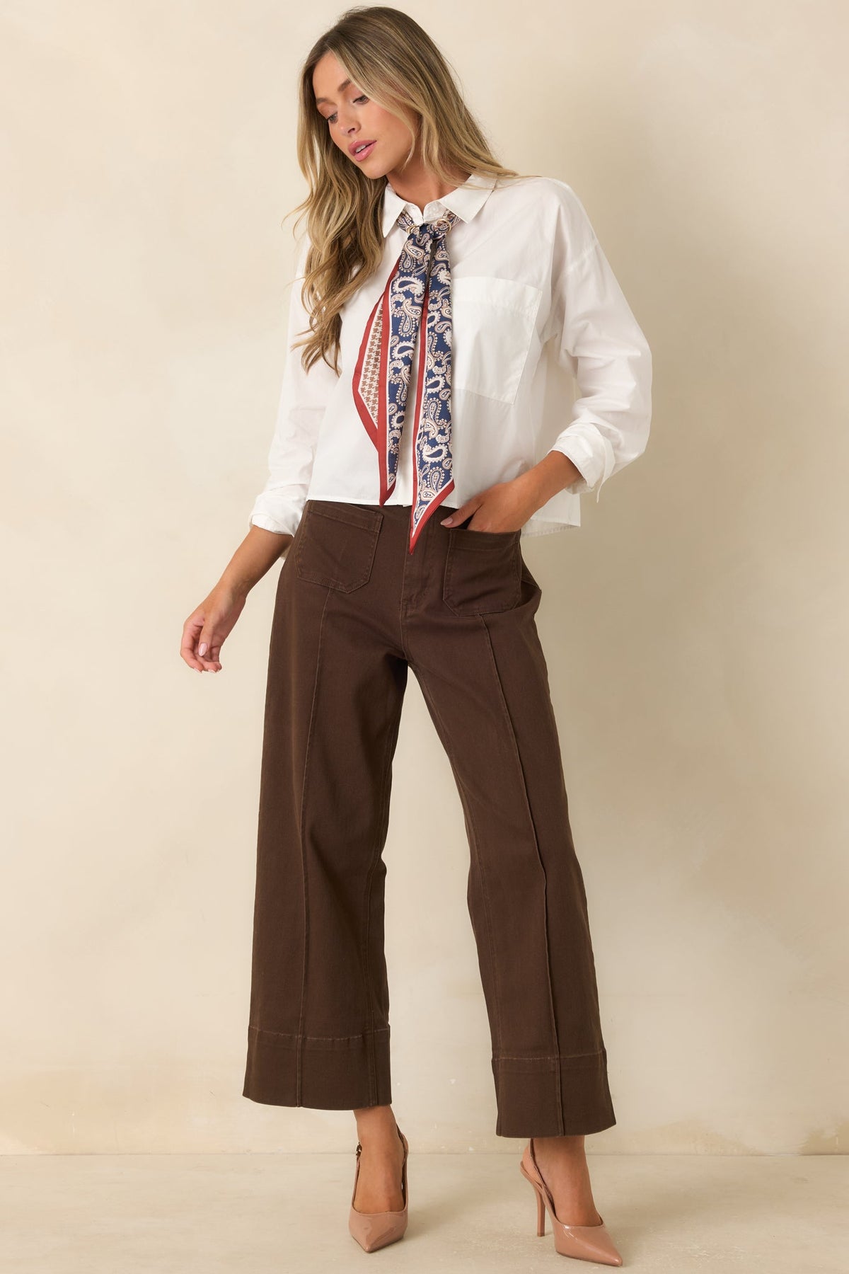 On the List Chocolate Brown Cotton Wide Leg Crop Pants
