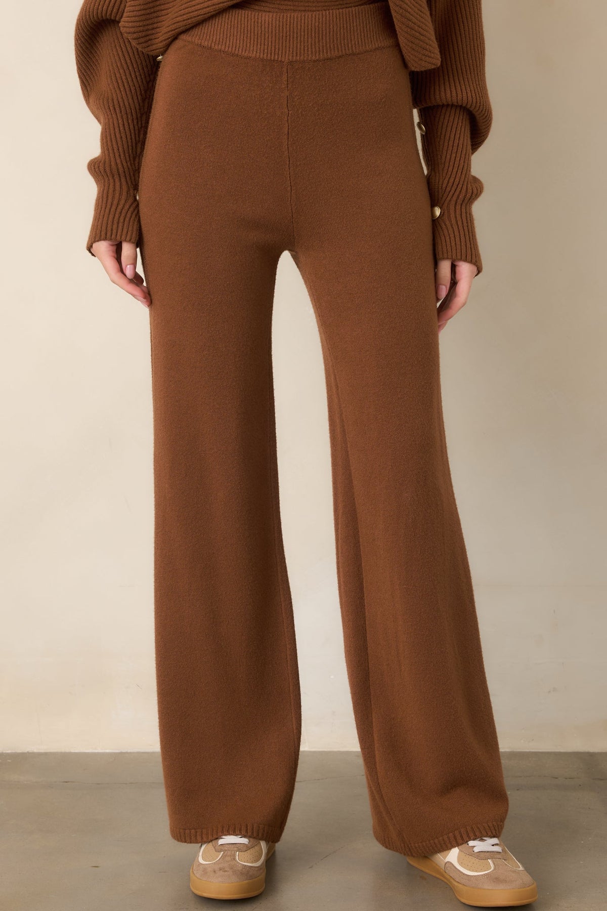Polished Path Brown Knit Wide Leg Pants